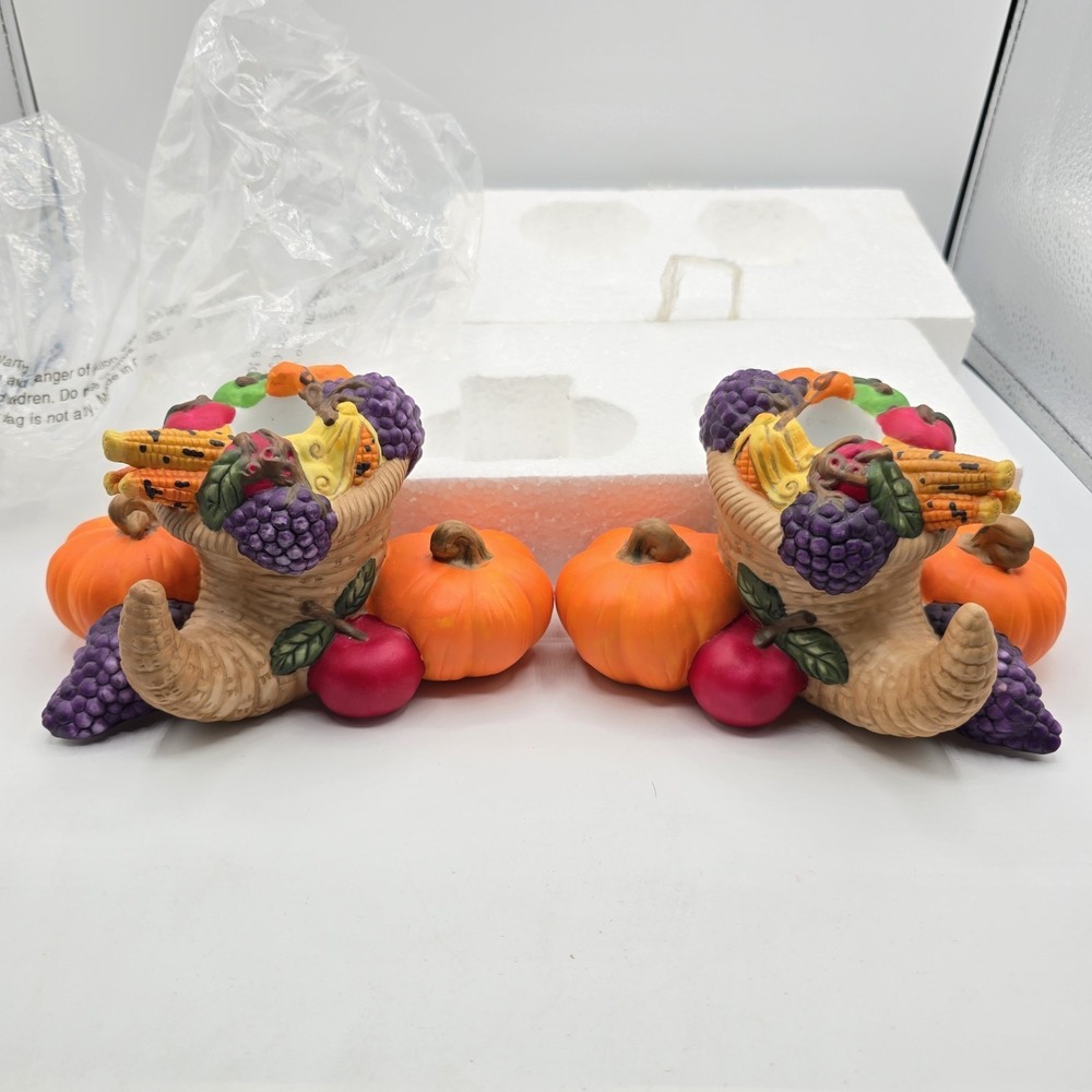 Partylite Harvest Time Taper Candle Holders CORNUCOPIA PUMPKIN Thanksgiving Fall